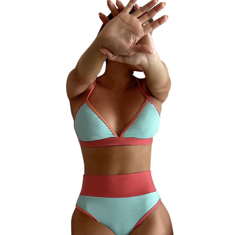 Damen High-Waist Bikini Set mit modischen Rippdetails Drune