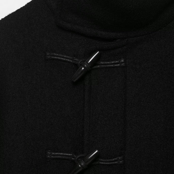 Damen Kurze Duffle-Capejacke mit Stehkragen, Knebelverschlüssen und Taillengürtel Drune