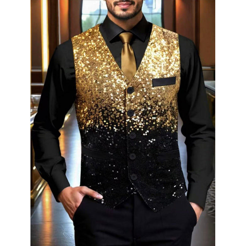 Herren Glitzernde Festtagsweste mit schimmerndem Paillettenmuster Drune