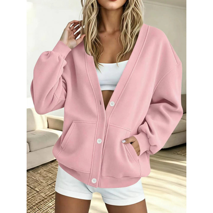 Damen Oversize-Cardigan mit Knopfleiste, Einschubtaschen und Ballonärmeln Drune