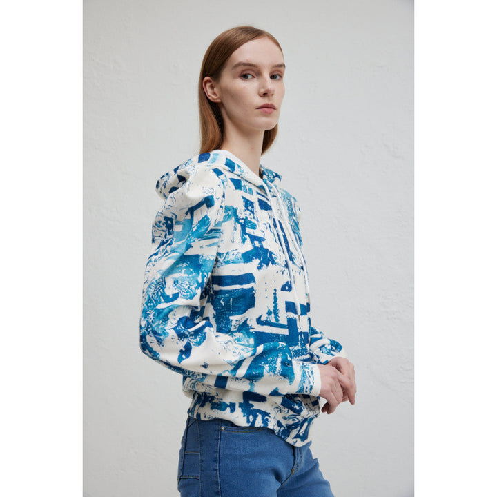 Damen Kapuzenpullover mit modischem Rüschendesign und kreativem Druck Drune