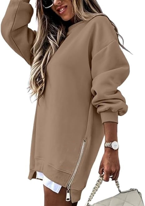Damen Oversized Kapuzenpullover Kleid mit verdecktem Reißverschluss Drune