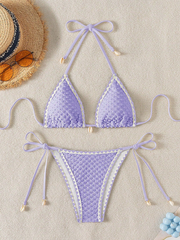 Damen Triangel-Bikini mit zarten Muschelverzierungen Drune