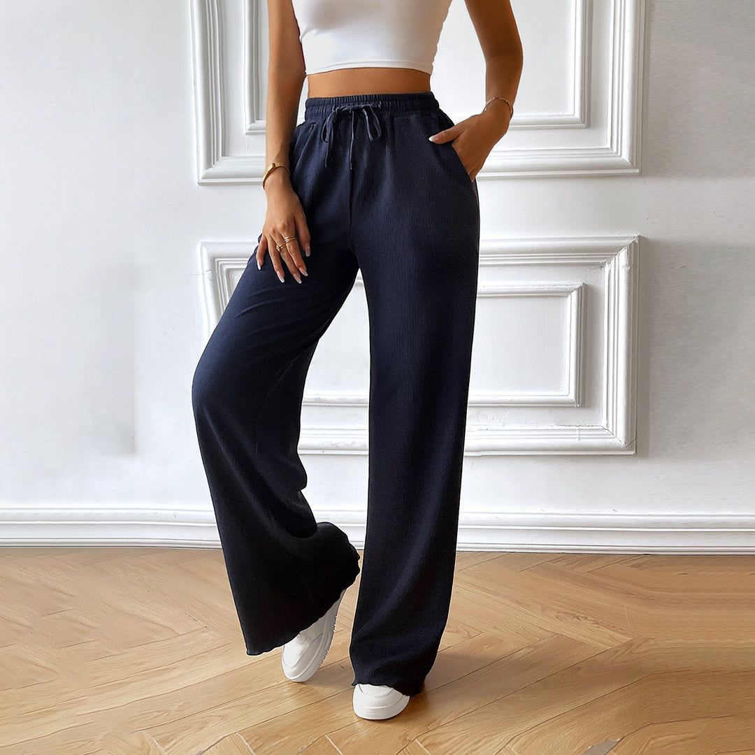 Damen nan weite Loungehose mit elastischem Bund, Kordelzug und seitlichen Eingrifftaschen Drune