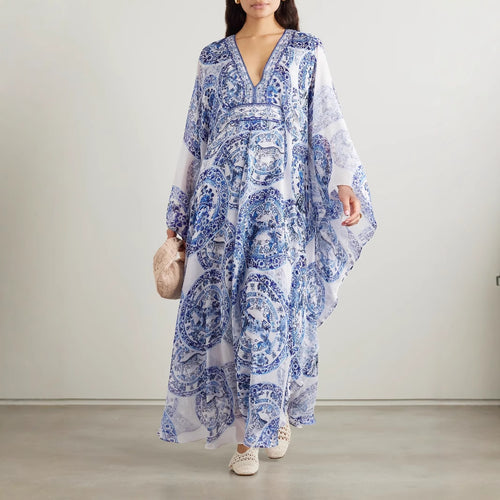 Damen Maxi-Kleid mit elegantem V-Ausschnitt und weit schwingendem Schnitt Drune