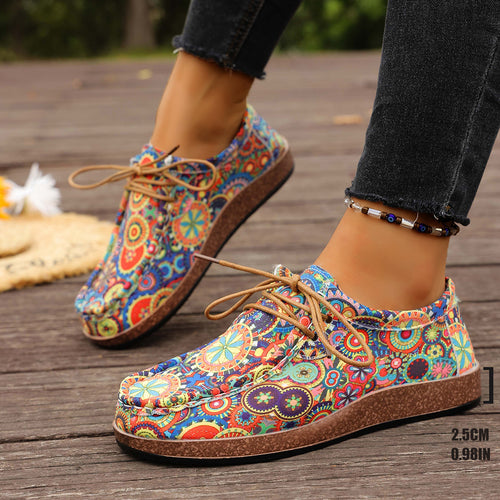 Damen bunte gemusterte Canvas-Schnürschuhe mit leichter Plateau-Sohle Drune