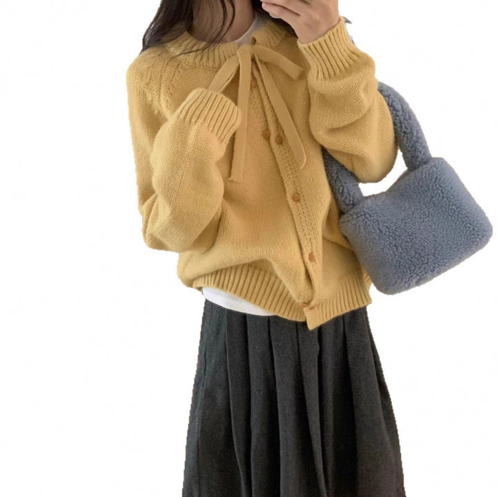 Damen Kürzer Strickcardigan mit Schleifenband und leichtem Material Drune