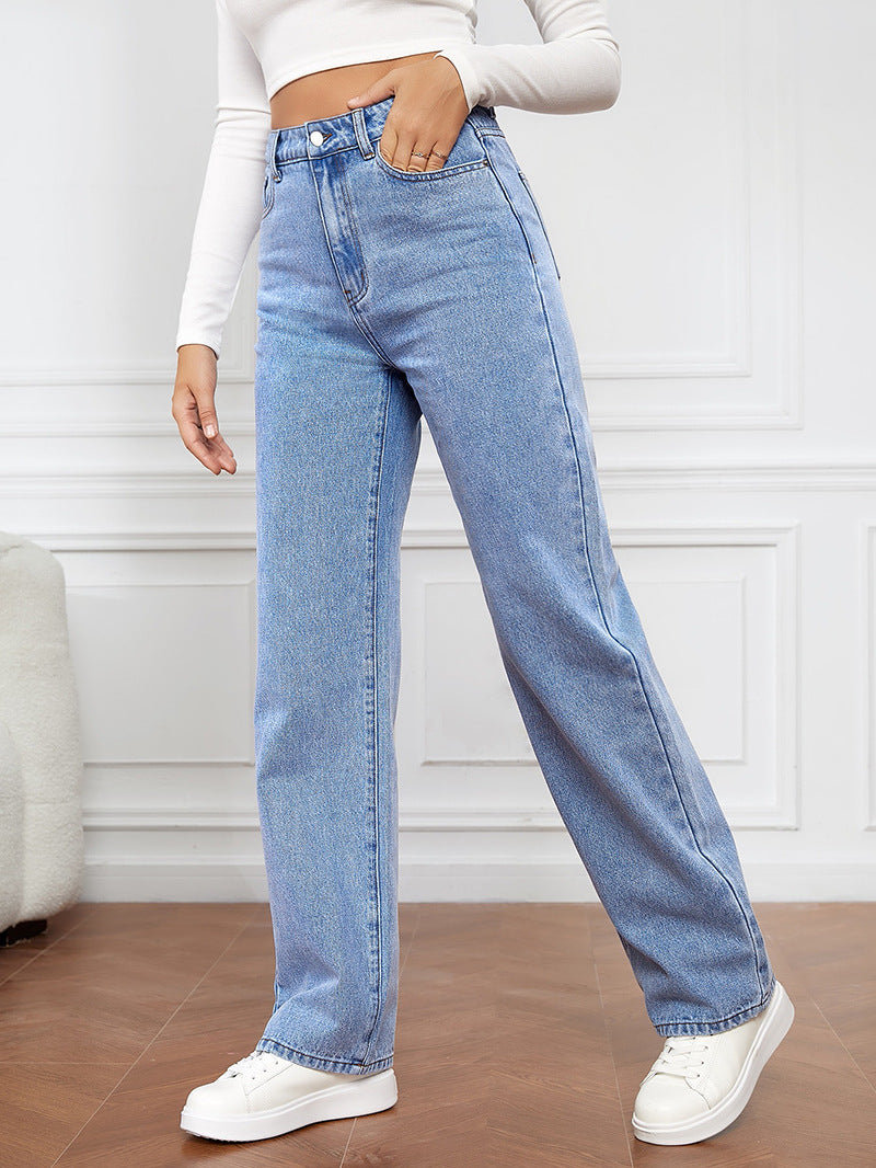 Damen Weit geschnittene High-Waist Jeans mit lässigem Look und klassischen Taschen Drune