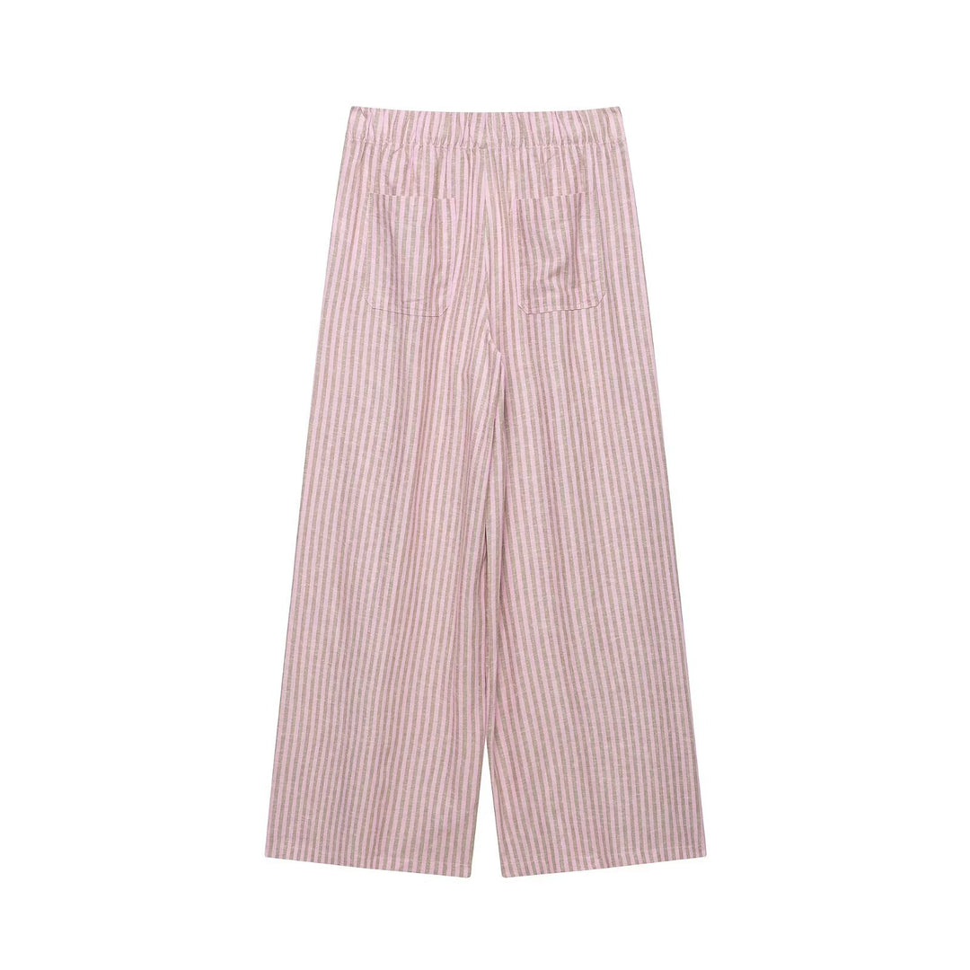 Damen nan weite Leinenhose mit Streifenmuster und Kordelzug Drune