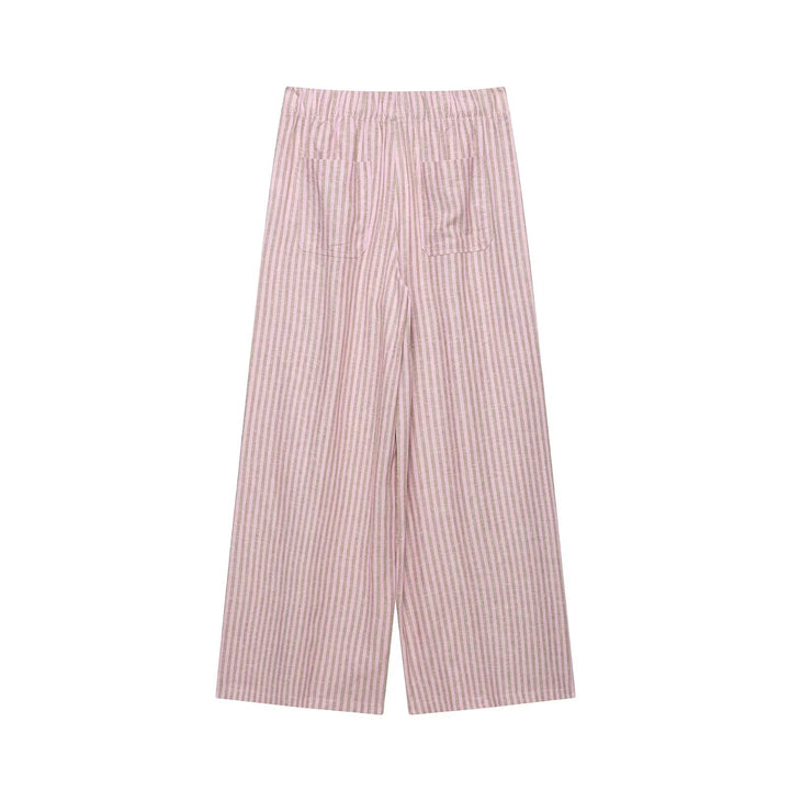 Damen nan weite Leinenhose mit Streifenmuster und Kordelzug Drune