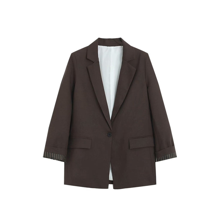 Damen Longline Ein-Knopf-Blazer mit Umschlagärmeln und Pattentaschen Drune