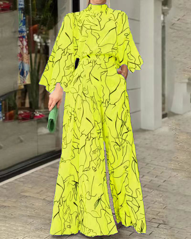 Damen Eleganter Longline Jumpsuit mit Stehkragen, Ballonärmeln und Seitentaschen Drune