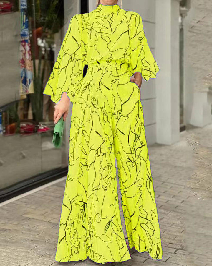 Damen Eleganter Longline Jumpsuit mit Stehkragen, Ballonärmeln und Seitentaschen Drune