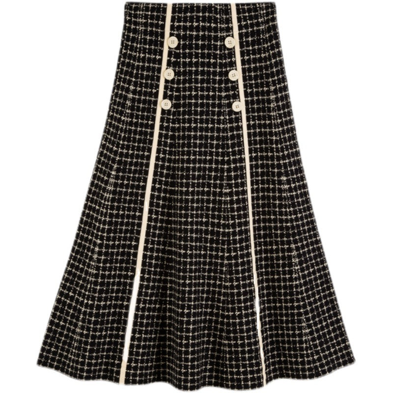 Damen Langer A-Linien Rock mit Knopfdetails Drune