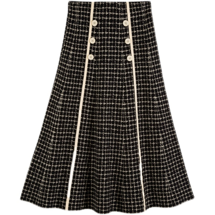 Damen Langer A-Linien Rock mit Knopfdetails Drune