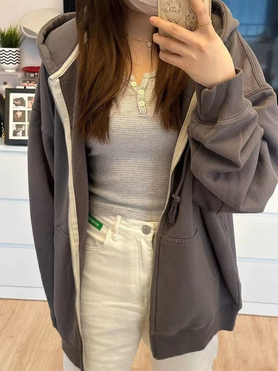 Damen lässige Fleecejacke mit hohen Kragen und praktischen Reißverschlusstaschen Drune
