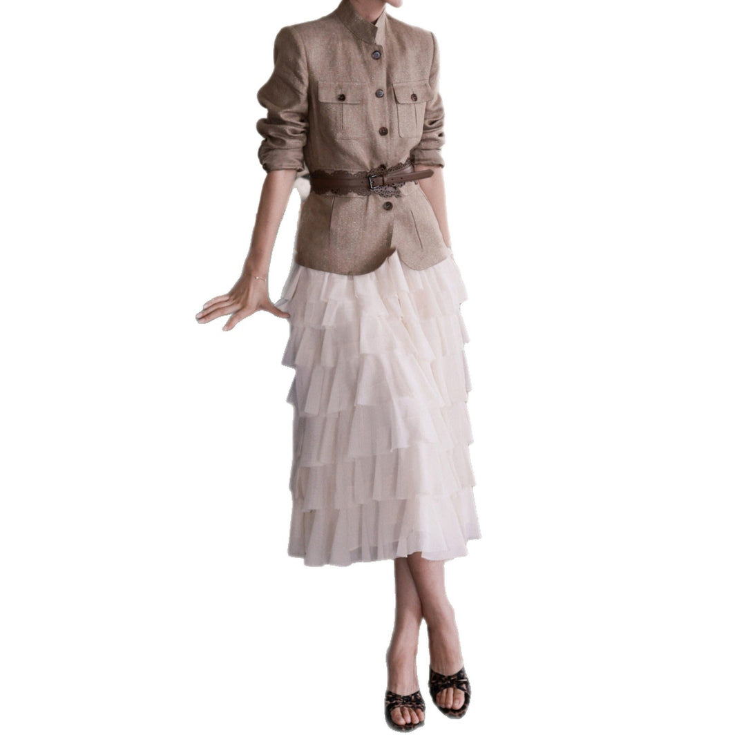Damen Elegante Leinenjacke mit Taillengürtel Drune