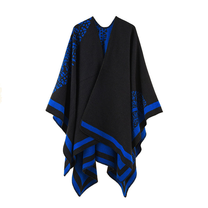 Damen Oversize Strickponcho mit grafischem Jacquardmuster Drune