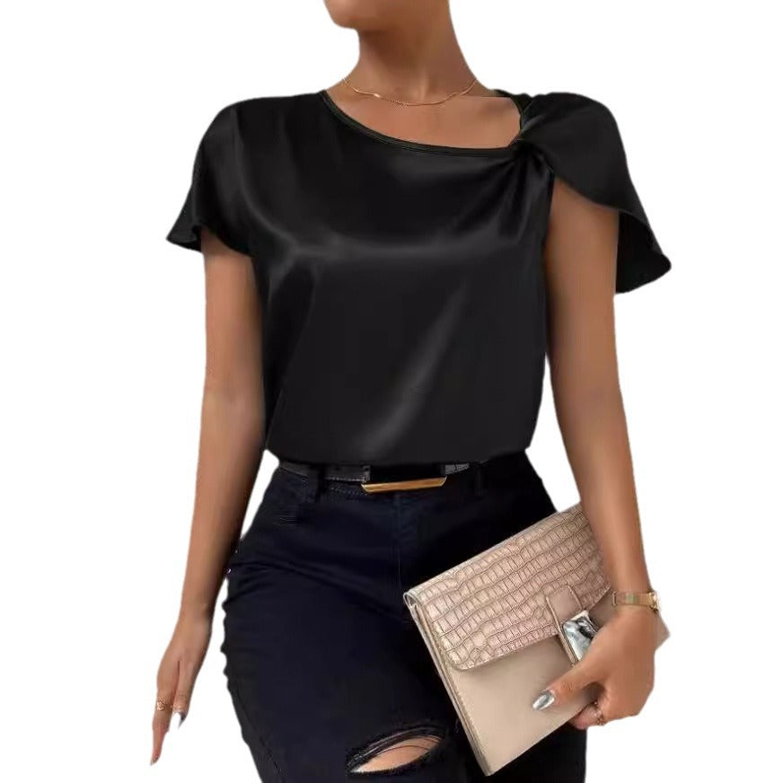 Drune | Satin Twist einfarbiger lockerer vielseitiger Top