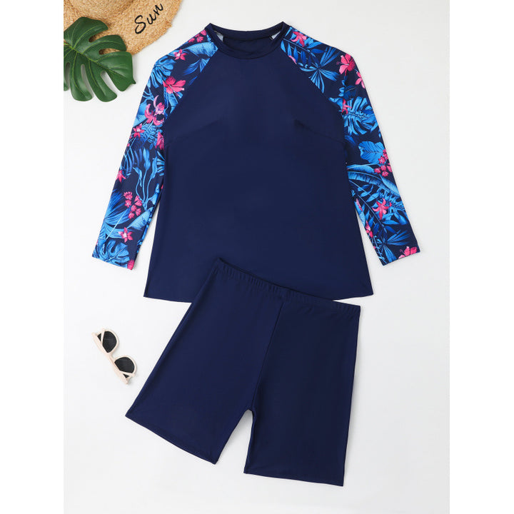 Damen UV-Schutz Schwimmanzug mit langen Ärmeln und Shorts Drune