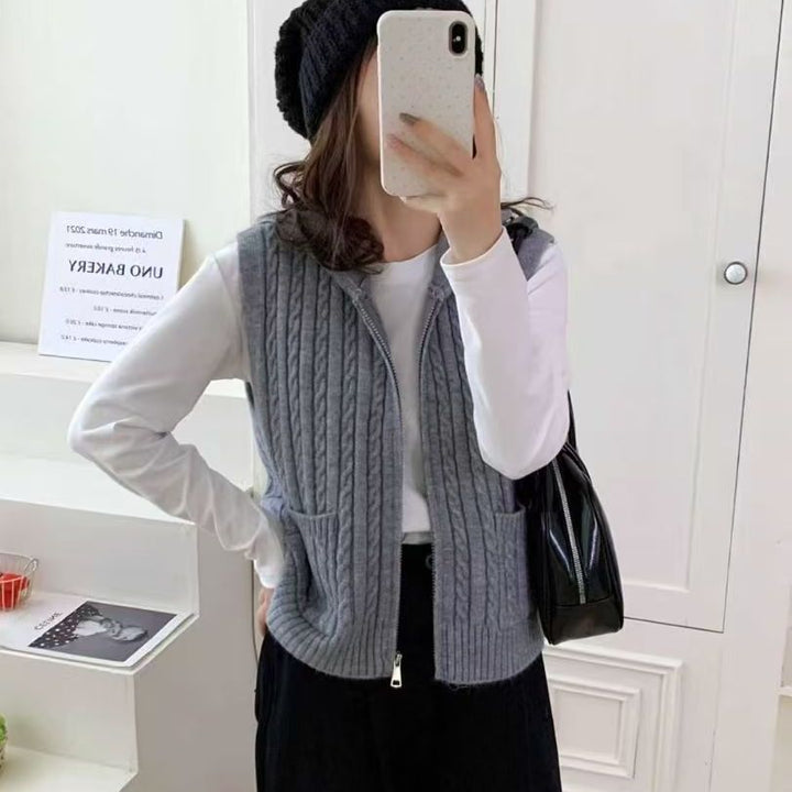 Damen Strickweste mit Zipper und aufwendigem Strickmuster Drune