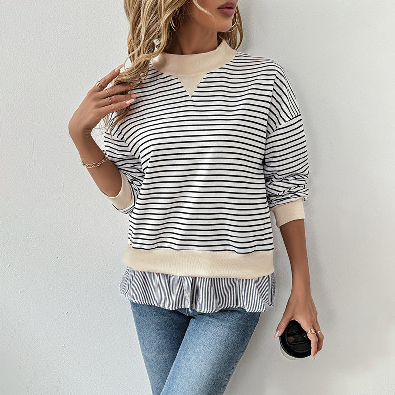Damen gestreifter Sweatshirt mit Layering-Effekt und Rundhalsausschnitt Drune