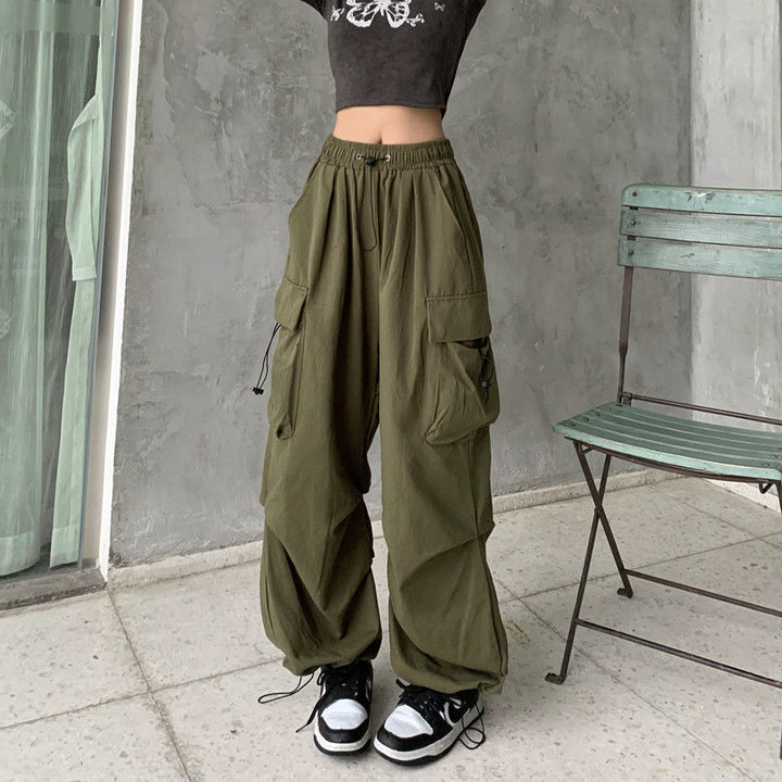 Damen nan weite Cargo-Hose mit Tunnelzugbund, verstellbarem Saum und Mehrfachtaschen Drune