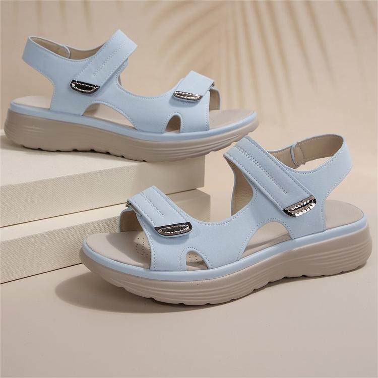 Damen Komfort-Sandalen mit dicker Liftsohle und verstellbaren Klettriemen Drune