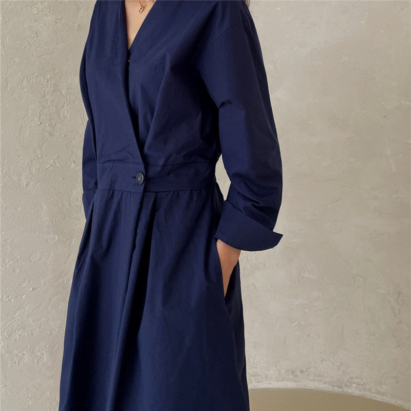 Damen Wickel-Hemdkleid mit tailliertem Bund, Kellerfalten und Eingrifftaschen Drune