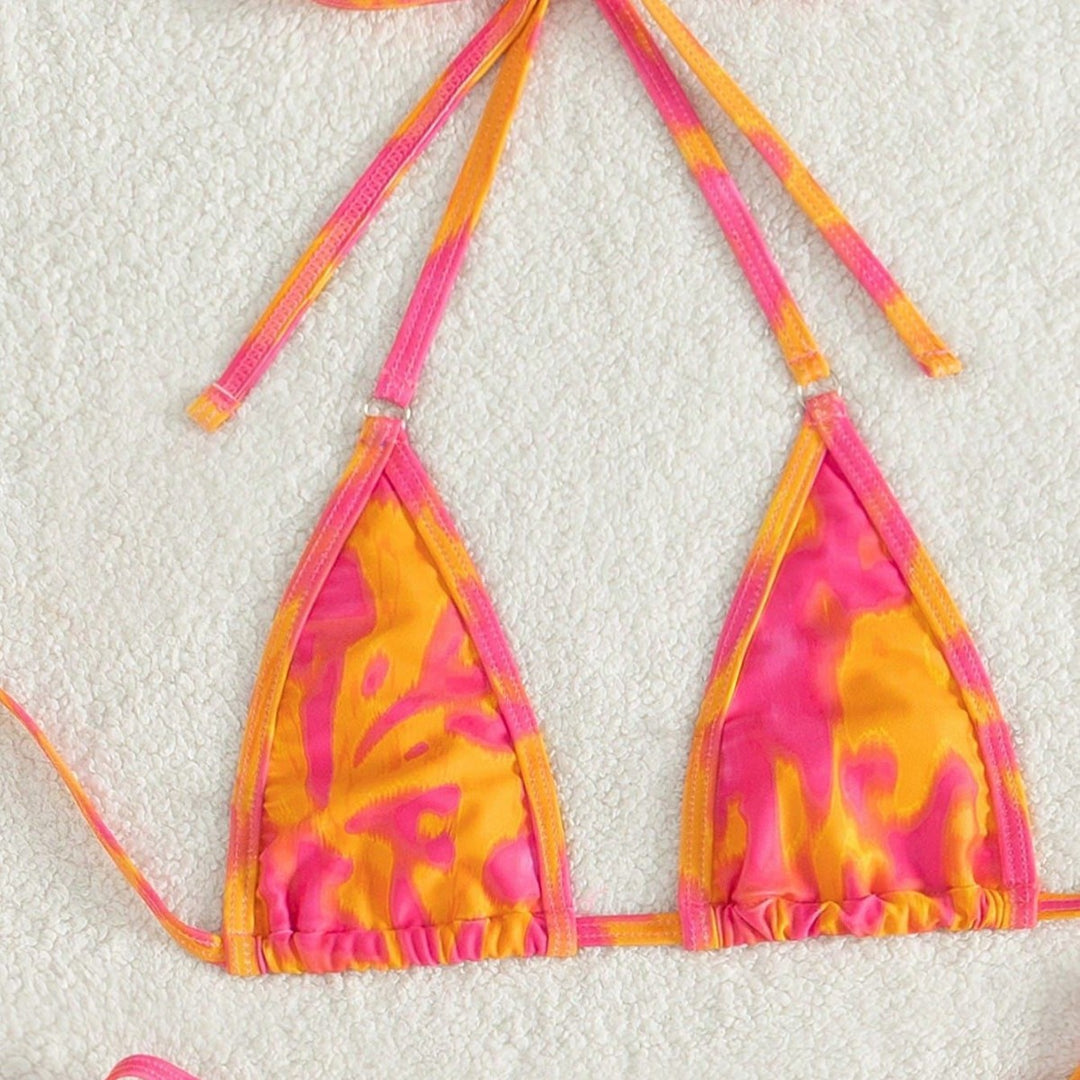 Damen Triangel-Bikini mit verstellbaren Bindebändern und auffälligem Farbmuster Drune