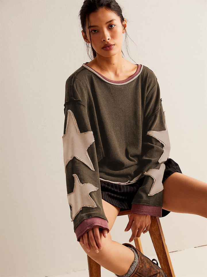 Drune | Sweatshirt Damen gestreift locker Rundhals Sterne
