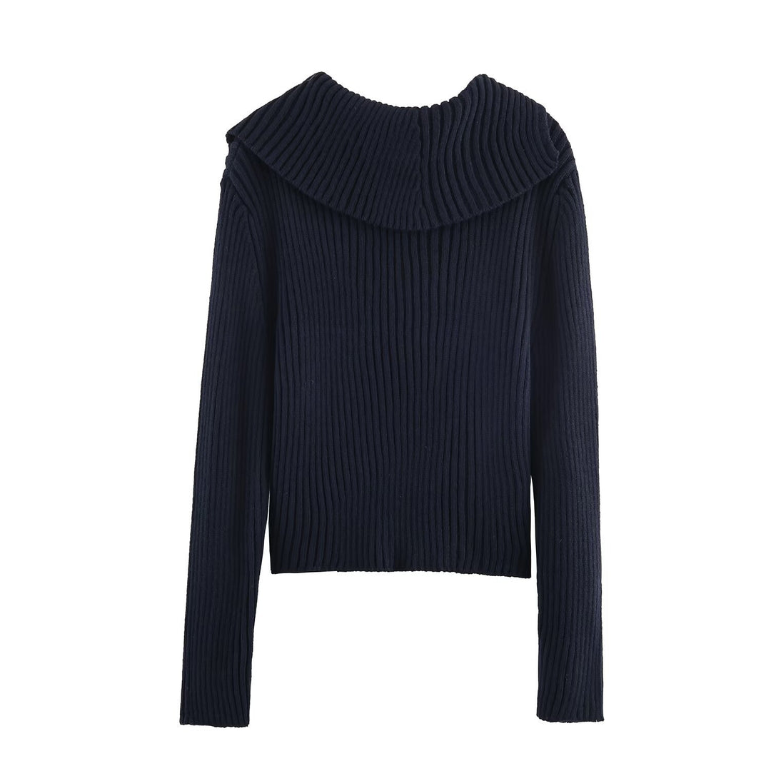 Damen modische und elegante Strickjacke mit großem Kragen Drune