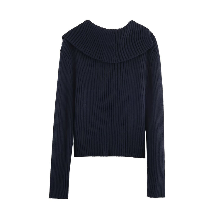 Damen modische und elegante Strickjacke mit großem Kragen Drune