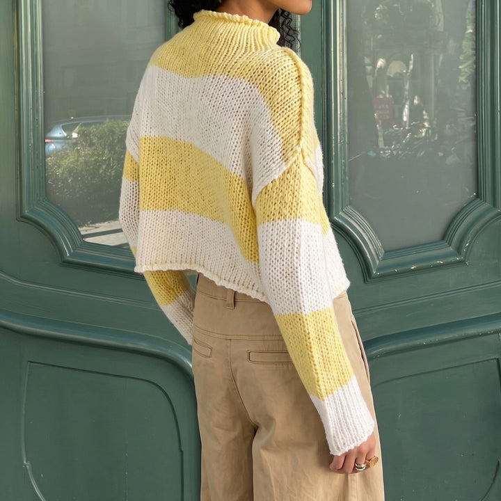 Damen Grobgestrickter Cropped-Pullover mit Stehkragen und überschnittenen Ärmeln Drune