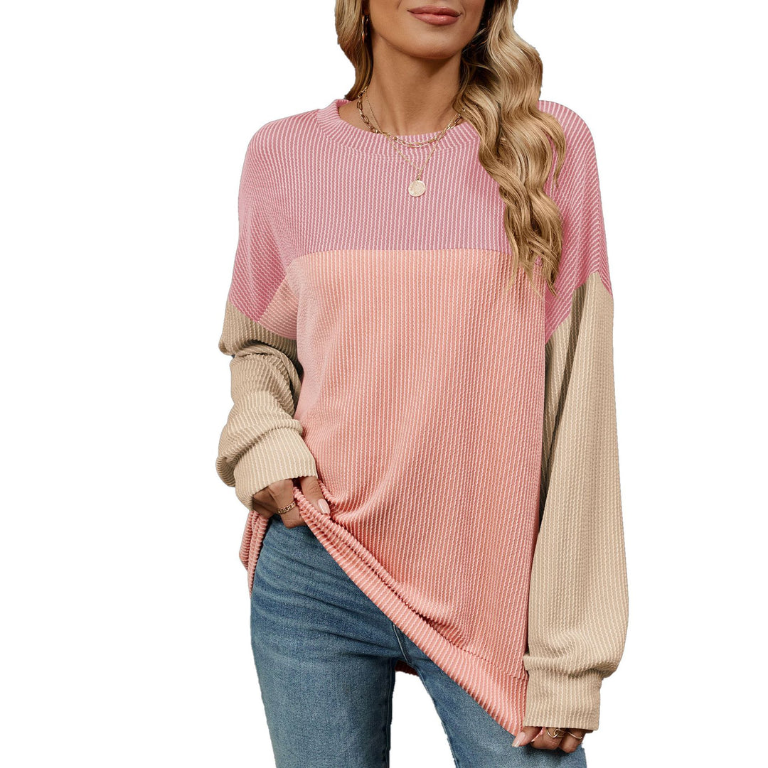 Damen Sweatshirt mit modischem Rippdesign und farblich abgesetzten Ärmeln Drune