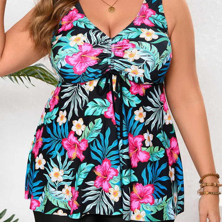 Damen Tankini mit floralem Wickeldesign und eingearbeitetem Shorts Drune