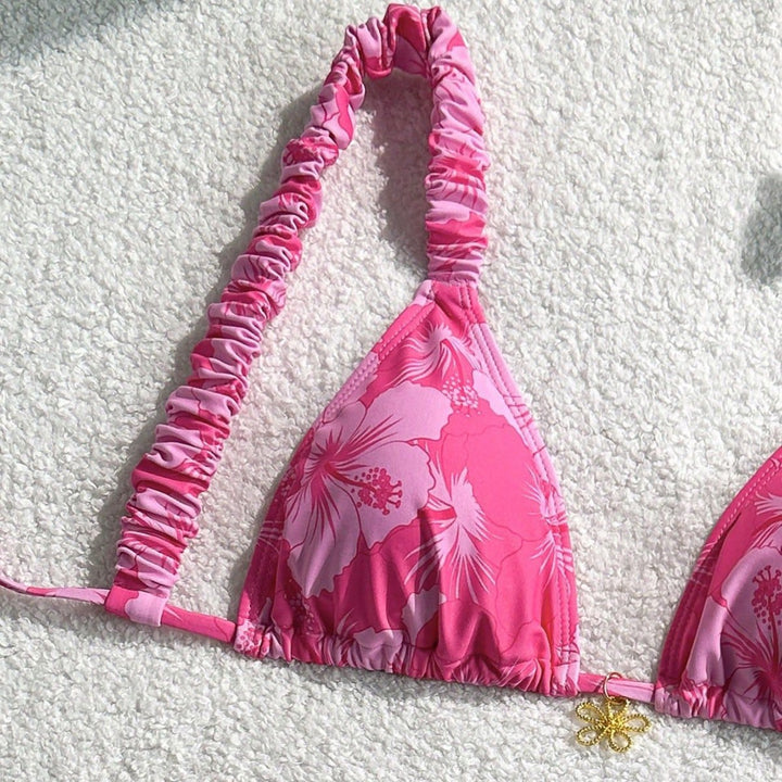 Damen Triangel-Bikini mit verstellbaren Bändern und buntem Blumenmuster Drune