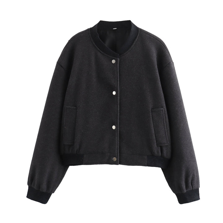 Damen 70+ kurze Wollmix‑Blousonjacke mit Reißverschluss, Hemdkragen und Pattentaschen Drune