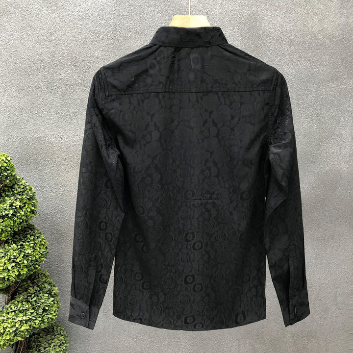 Herren Langärmeliges Jacquard-Hemd mit feinem Blumenrelief und Kentkragen Drune