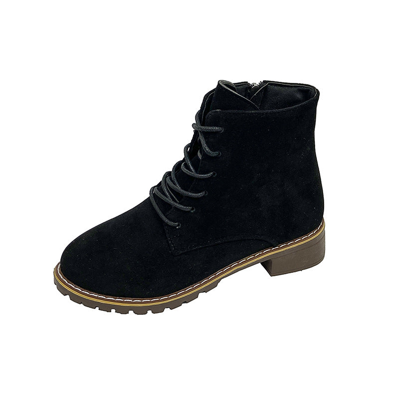 Damen modische Ankle-Stiefel aus Wildleder mit zusätzlichem Reißverschluss und leichter Profilsohle Drune