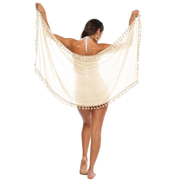 Damen luftiger Strand-Sarong mit verspielten Quasten Drune