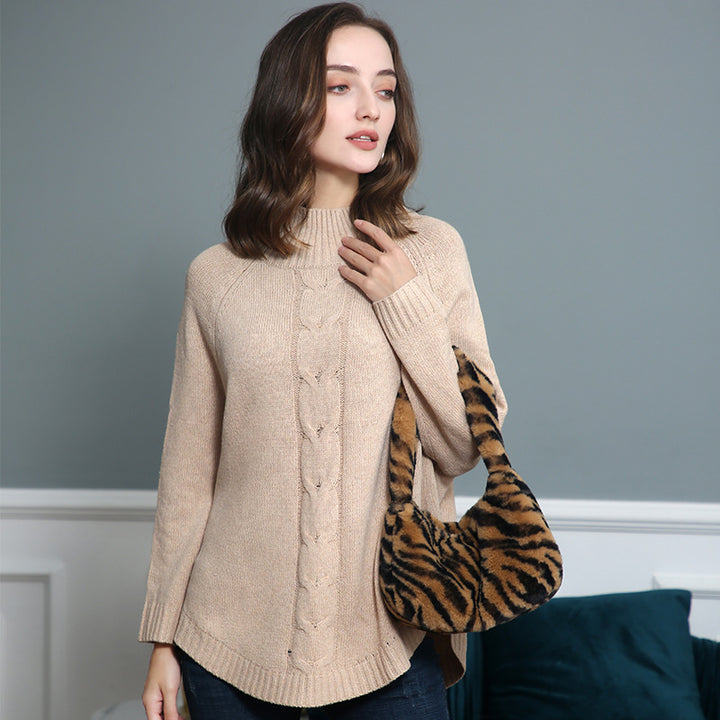 Damen Rollkragenpullover mit Zopfmuster und Raglanärmeln Drune