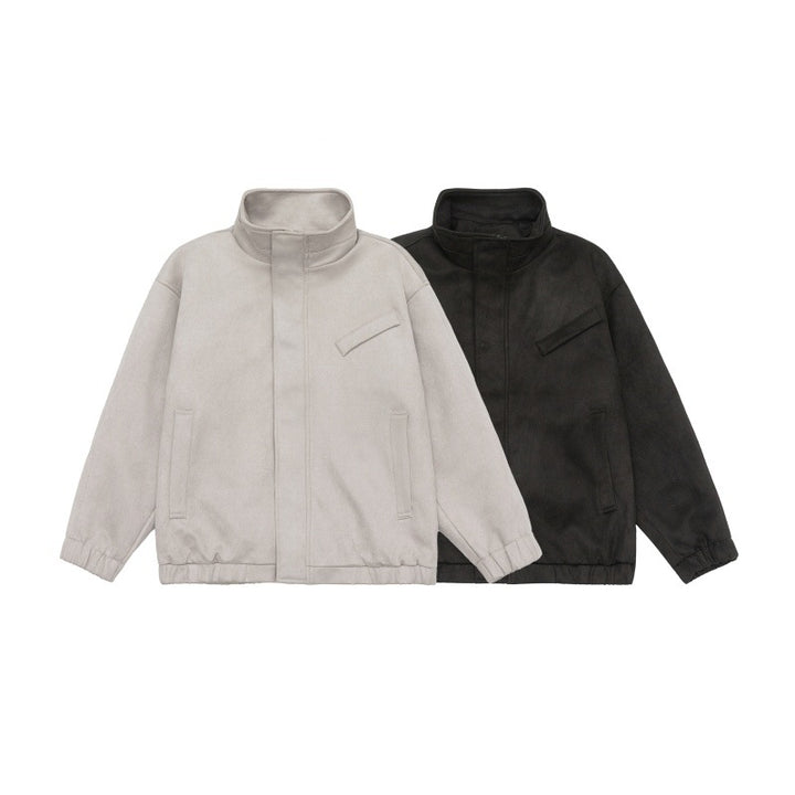 Unisex Kurzgeschnittene Stehkragen-Fleecejacke mit verdeckter Druckknopfleiste Drune