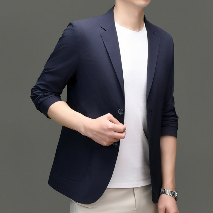 Herren eleganter Freizeitblazer aus atmungsaktivem Gewebe mit modischem Stehkragen Drune