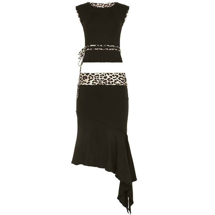 Damen Set aus Oberteil und asymmetrischem Rock mit animalischem Druck Drune