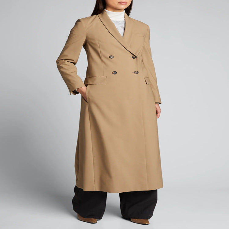 Damen Maxilanger Einreihiger Longcoat im minimalistischen Trenchstil mit weichem Fall Drune