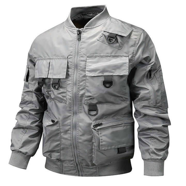 Herren nan leichte Multitaschen-Bomberjacke im Pilotstil mit taktischen Schnallen, wasserabweisendem Nylon und elastischem Bund Drune