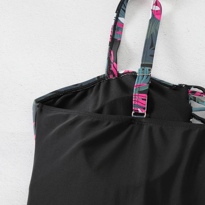 Damen Einteiler Badeanzug mit floralem Design und modernem Rückensystem Drune