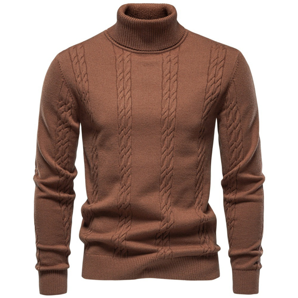 Herren Rollkragenpullover mit vertikalem Zopfmuster und schmaler Passform Drune