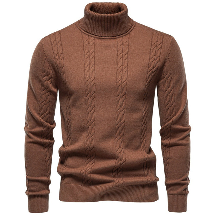 Herren Rollkragenpullover mit vertikalem Zopfmuster und schmaler Passform Drune